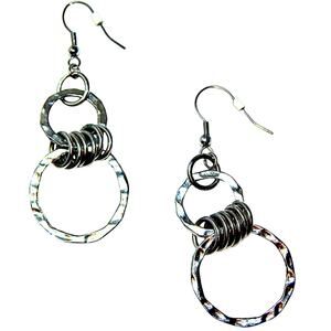 Vintage Progressive Double Hammered Hoops Attached By Hoops Earrings